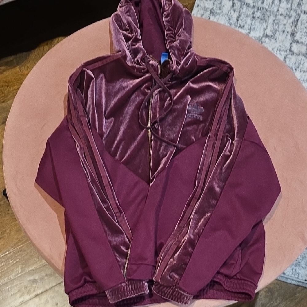 Adidas Maroon Velvet Hooded Jacket